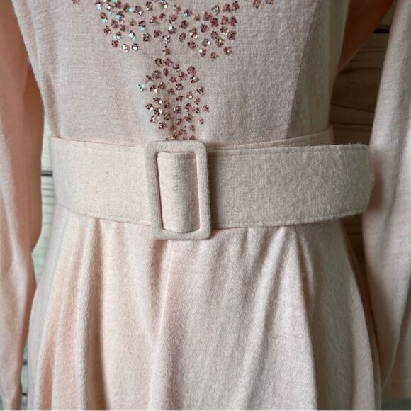 Vintage Clues Collections Blush Pink Belted Long Sleeve Flare Dress - Picture 3 of 12
